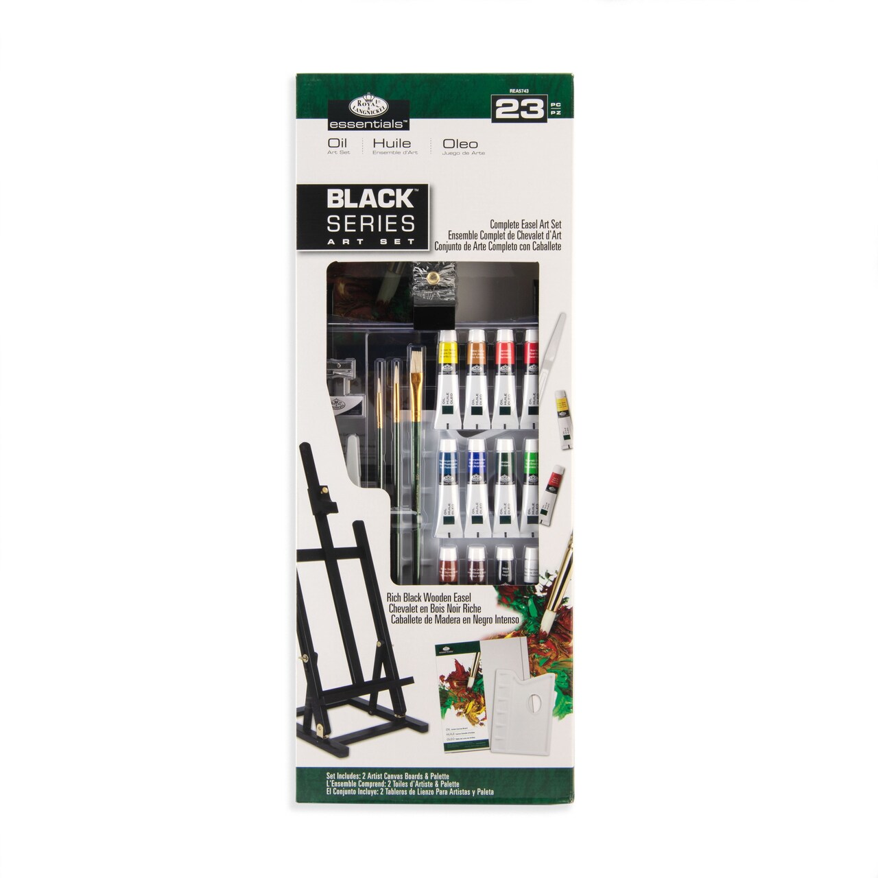 REA5743 | essentials™ 23pc Black Series Oil Paint H-Frame Easel Art Set